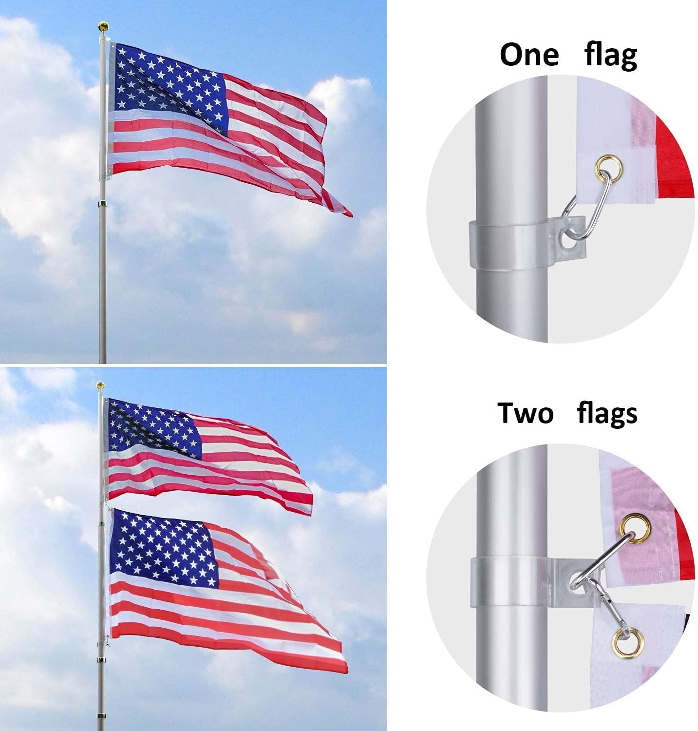 WeValor 16Ft Telescopic Flag Pole Kit, Heavy Duty Aluminum Telescoping Flagpole, Outdoor Inground Flag Poles with 3x5 American Flag and Golden Ball Top for Commercial, Residential Use