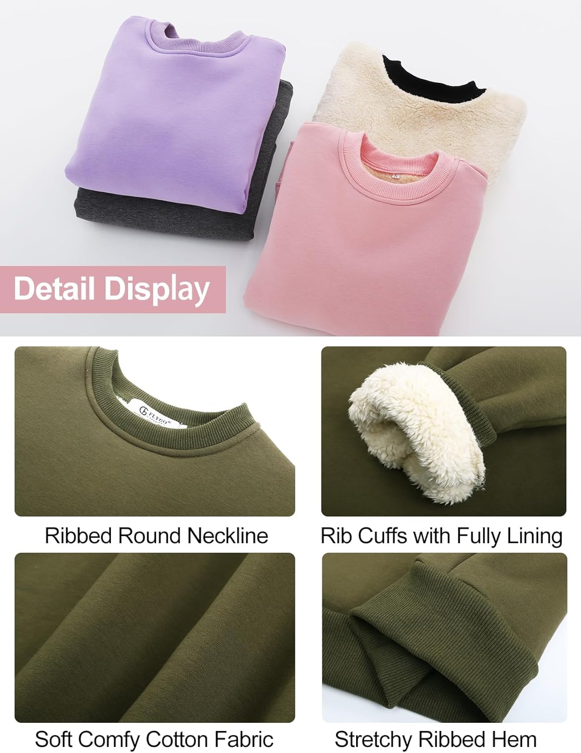 Flygo Unisex Boys Girls Fleece Lined Crewneck Sweatshirt Kids Warm Sherpa Pullover Sweater Sweatshirts Fall Winter Clothes - Image 6