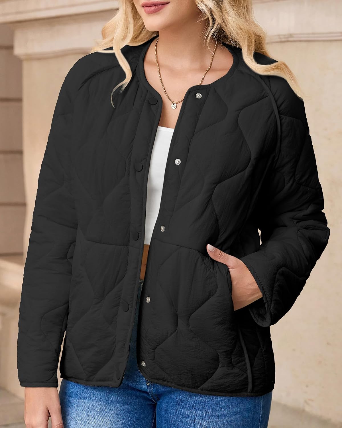 Women's Lightweight Quilted Jacket Oversized Spring Fall Puffer Coat Winter Warm Outdoor Jacket