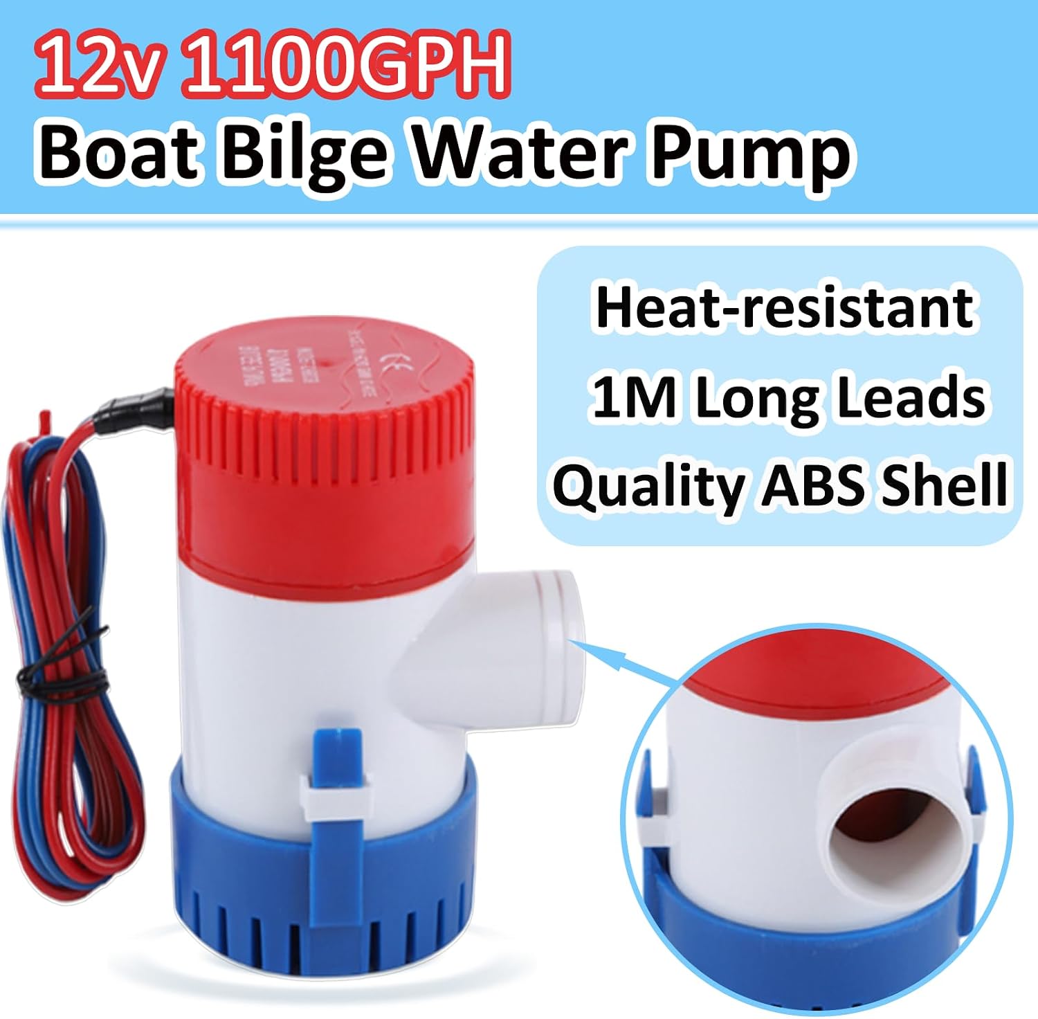 Boat Bilge Water Pump, 12 V 1100 GPH, Automatic/Non - Automatic Marine Bilge Pump, with Boat Pump Float Switch 12 V 24 V 32 V, for Boats, yacht, Boat, Caravan RV Submersible