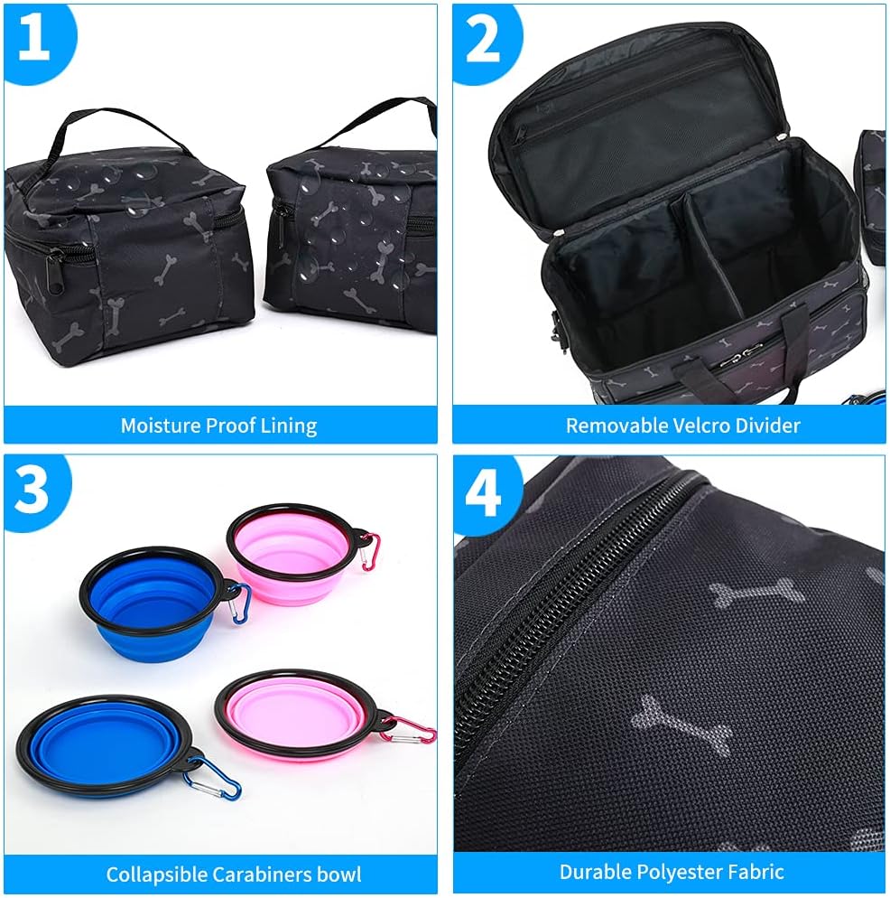 Pet Supplies : PET PARADISE Dog Travel Bag for Supplies Airline Approved Pet Travel Backpack Organizer for Accessories, Tote Dog Bag Kit with Multi-Function Pockets, 2 Storage Containers and Collapsible Dog Bowls : 