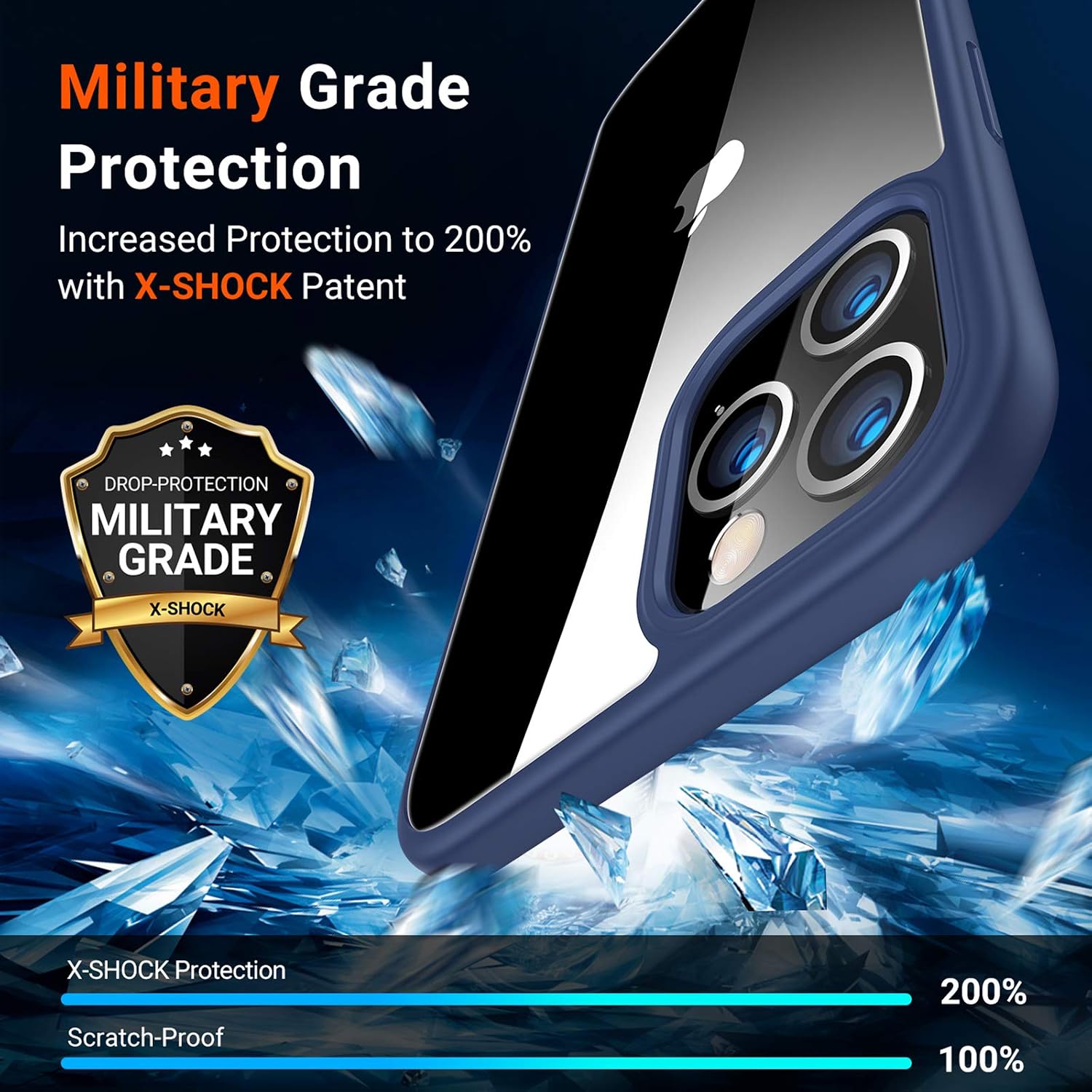 TORRAS Diamond Clear iPhone 12 Case/iPhone 12 Pro Case [5X Non Yellowing] [Military Protective] Shockproof Hard PC Back + Soft Silicone Bumper, Slim Thin iPhone 12/iPhone 12 Pro Phone Case, Blue