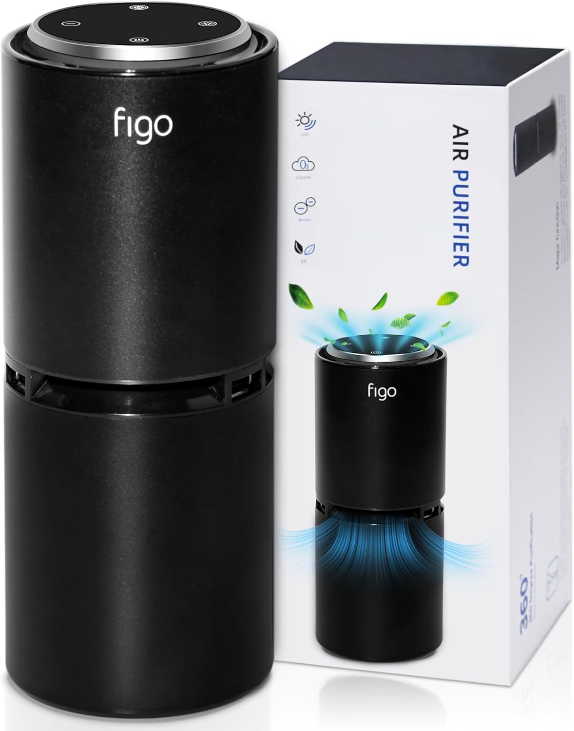 Figo 8th Gen Ionic Air Purifier, Filter-Free Compact Air Cleaner for Home & Car, Quiet Portable Odor Reducing Air Purifier for Small Spaces, Bedroom, Dorm Room, Desk