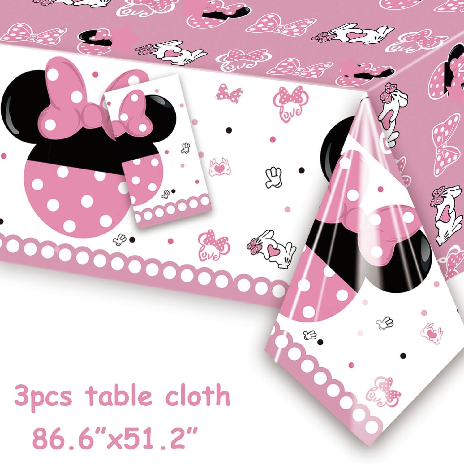 XXDecor 3 Packs Pink Cartoon Table Cloths Disposable Rectangular Tablecovers for Baby Shower Girls 1st 2nd 3rd 4th 5th 6th 7th 8th Birthday Party Supplies Decorations 51.2" x 86.6"