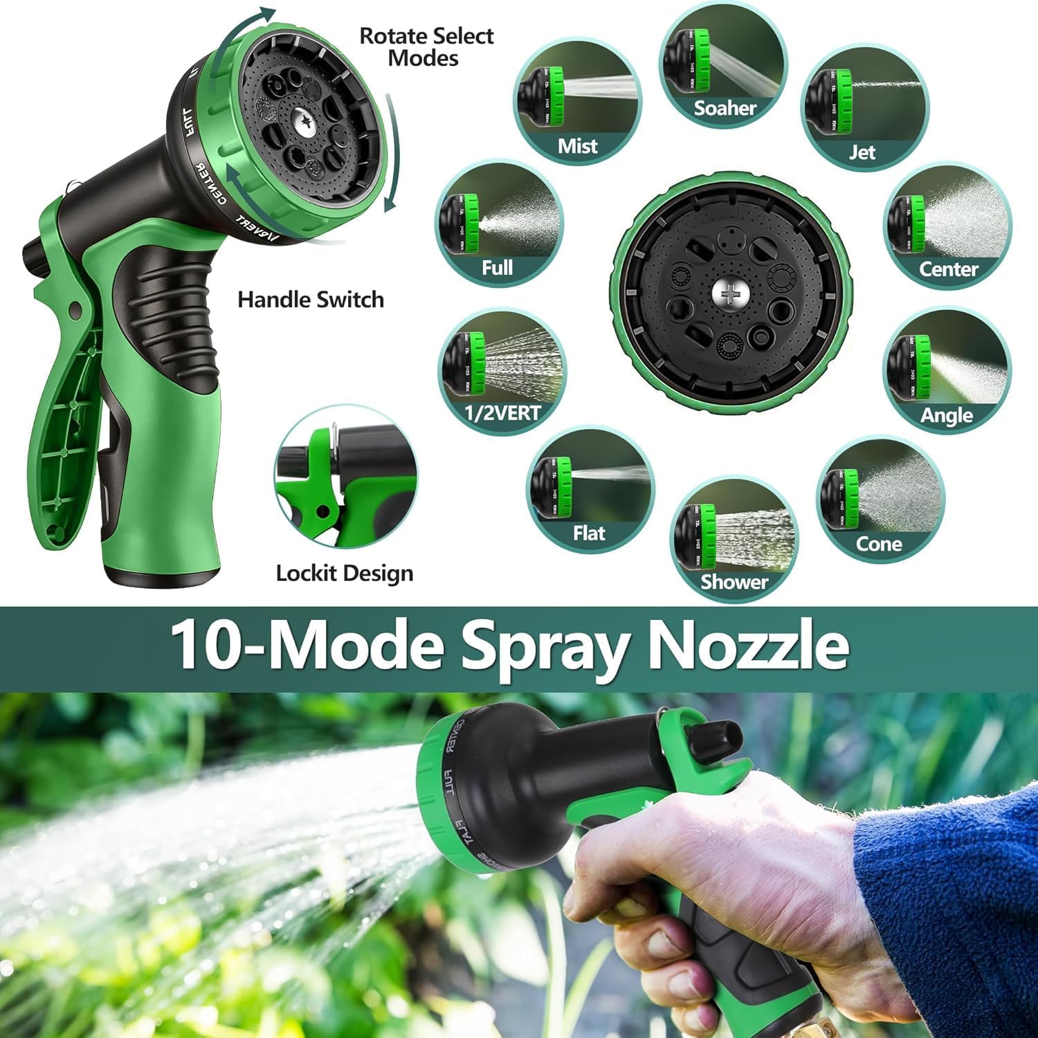 50 ft Garden Hose,2026 New Improved Lightweight All-Weather Water Hoses, Ultra Durable and Flexible Garden Hose with 10-Function Spray Nozzle, Leak-Free Connections Garden Hose for Yard, Lawn,Outdoor