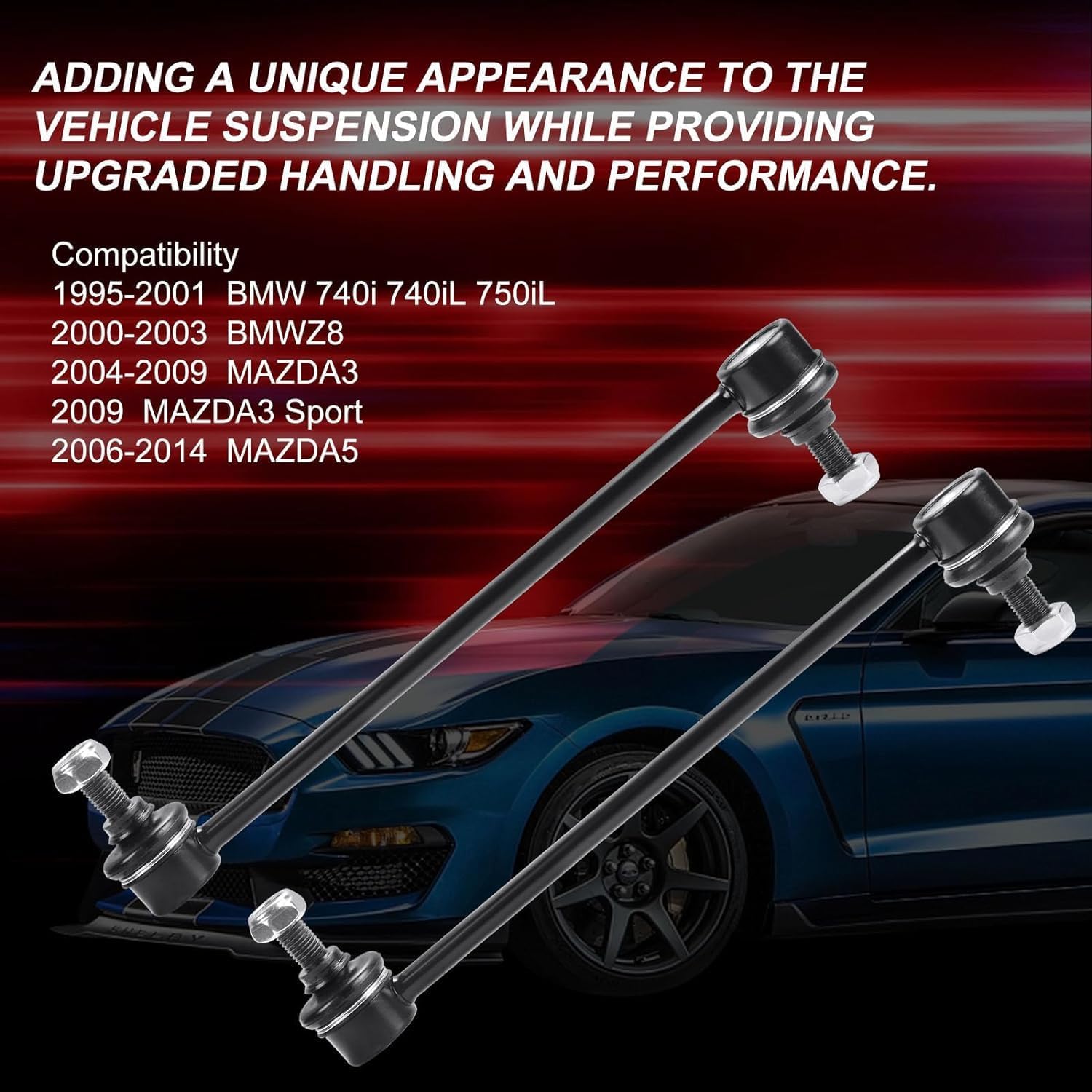 K80235 Sway Bar Links - Front Stabilizer Bar end Links Compatible with 2004-2009 Mazda 3 2006-2014 Mazda 5 1995-2001 BMW 740i 740iL 750iL 2000-2003 BMW Z8