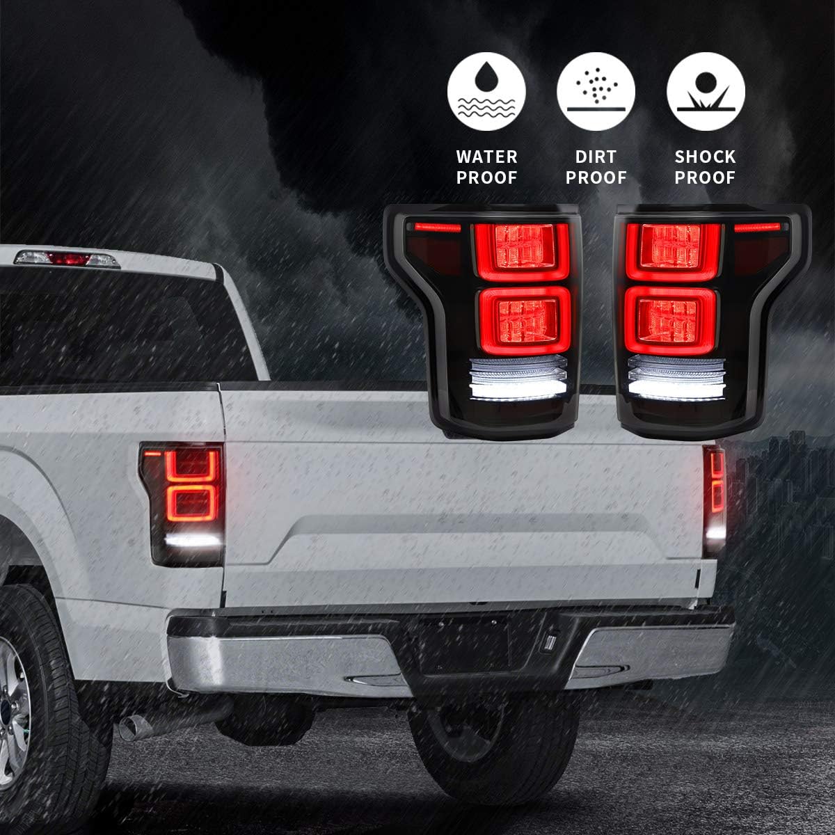 VLAND LED Tail Lights Compatible with [Ford F150 Pickup 2015-2020] With Red Turn Signals, Just fit the Halogen Factory lights, Smoked Lens (Not Fit a XLT/Lariat & BLIND Model & Factory LED Version)