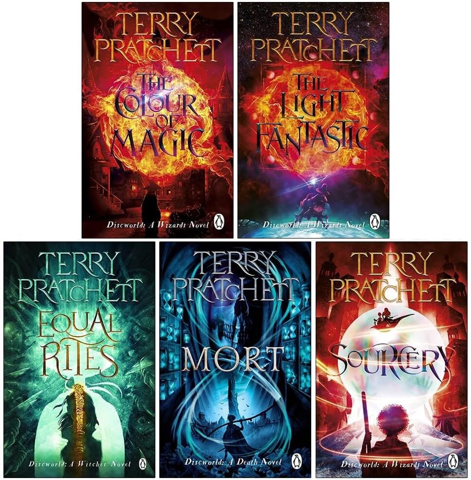 Terry pratchett discworld novel series 1 :1 to 5 books collection set (the colour of magic, the light fantastic, equal rites, mort, sourcery)