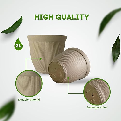 Miniatura 4 de Matri Finny - Macetas con drenaje, macetas de plástico prémium de 7 pulgadas para plantas de exterior e interior, paquete de 2 macetas de plástico,