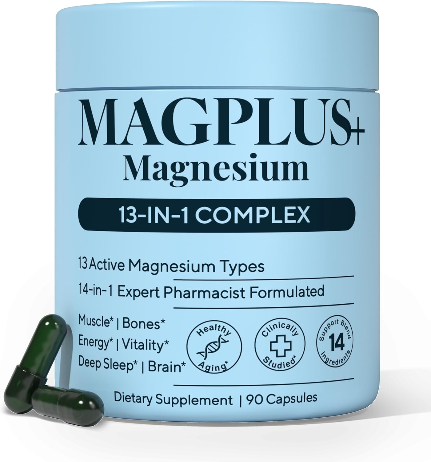 Magnesium Glycinate Complex Supplement, 900mg – 13-in-1 Magnesium L-Threonate, Citrate, Taurate & Malate for Women & Men – Liposomal Chelated Formula – Sleep, Muscle & Brain Support – 90 Capsules