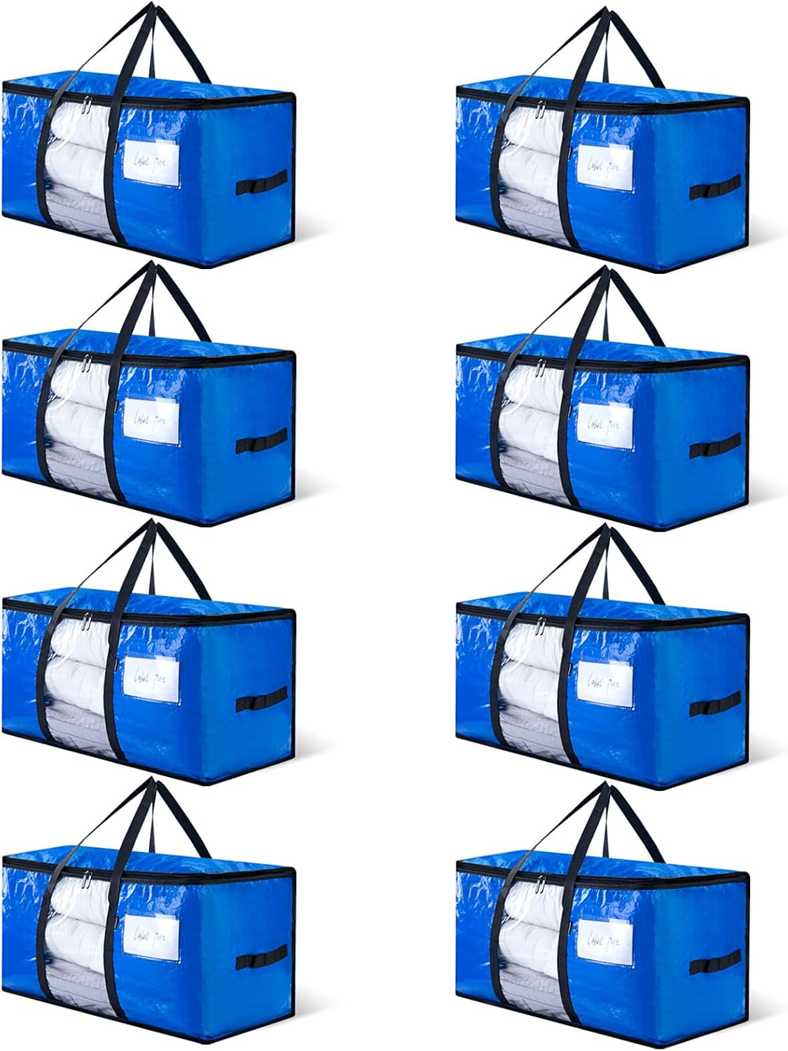 CONGREGATE 8 Pack Heavy Duty Semi-Transparent Extra Large Moving Bags, 97L/25.6Gal PP Totes w/Reinforced Handles & Metal Zippers, 28.7"x13.7"x15" Foldable Moving Boxes For Home Dorm Storage
