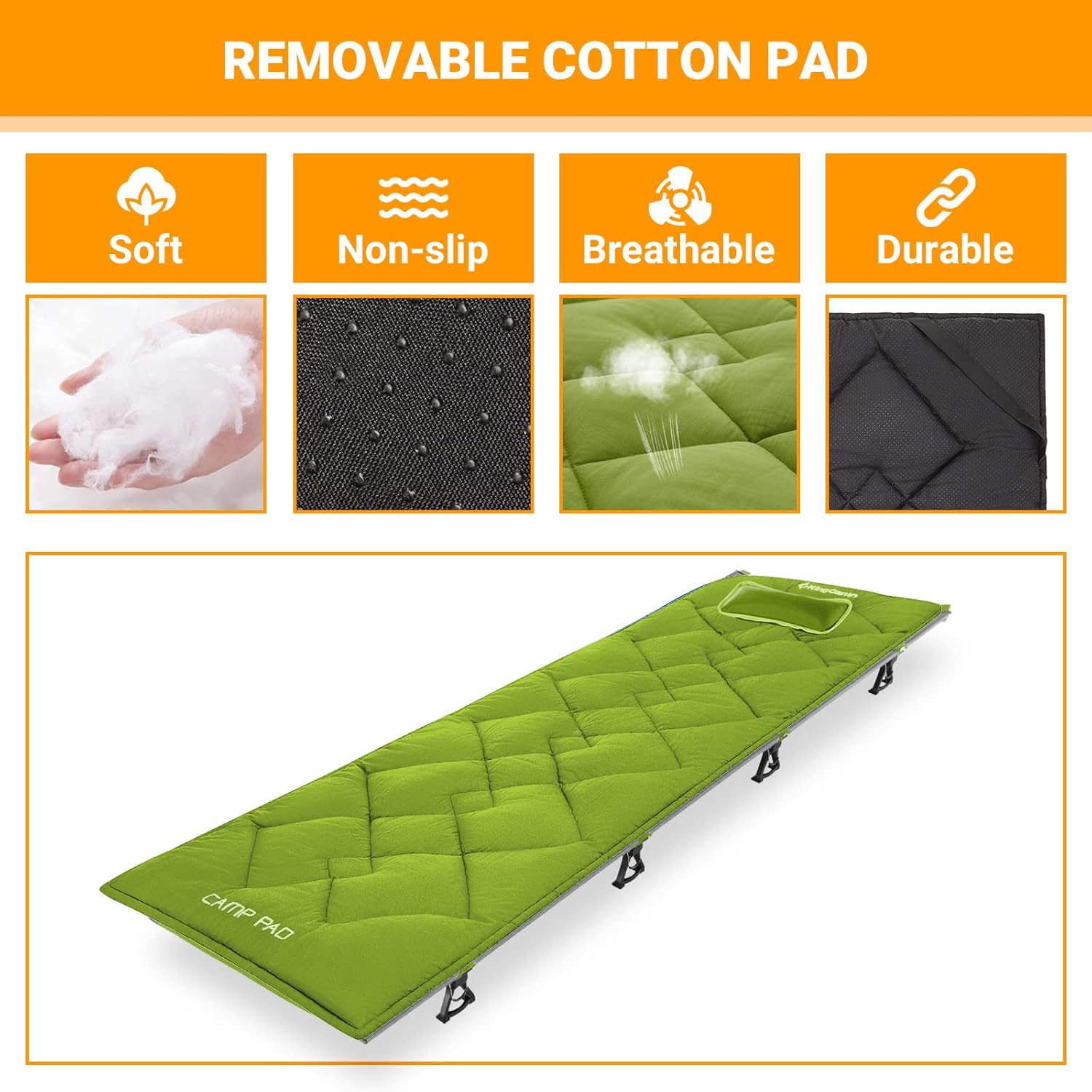 KingCamp Soft Cotton 2 Lightweight Camping Sleeping Cot Mat with Heavy Duty Cot Bed : Sports & Outdoors