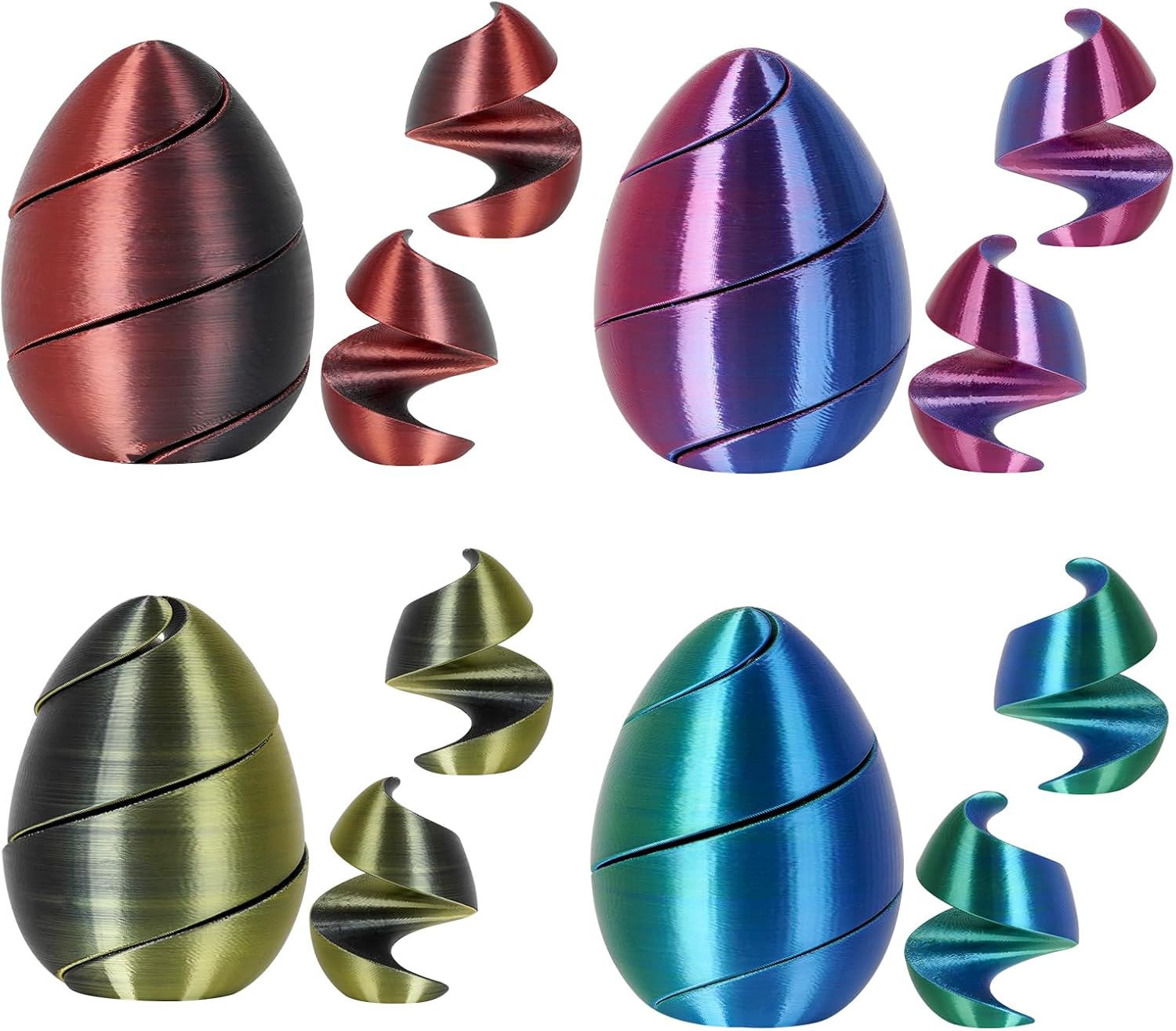 3D Printed Spiral Anxiety Relief Egg, 4PCS Unique Sensory Fidget Toys Pass Through Eggs for Adults Relieve Stress Easter Basket Stuffers Party Favors Gifts - Dark Color