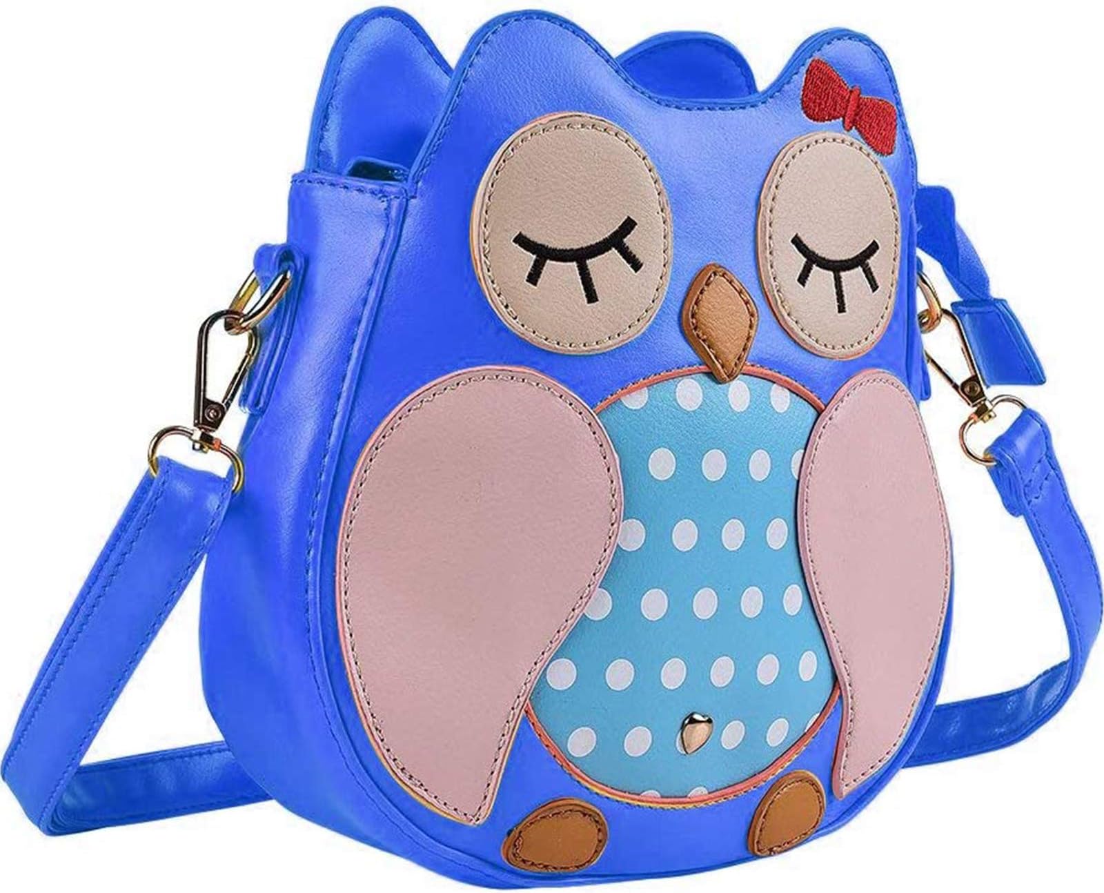 Kids Owl Faux Leather Shoulder Bag for Little Girls Toddlers Crossbody Handbag Purses - Blue