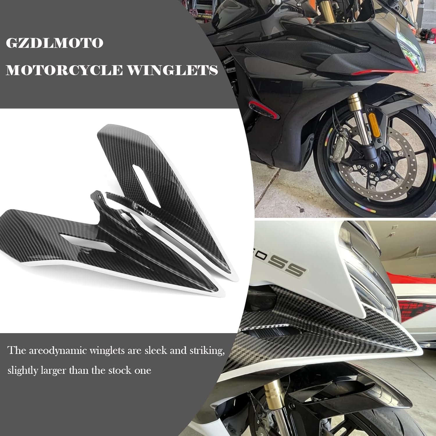 Motorcycle Wind Screen Aerodynamic Winglets ABS Batwing Wind Deflector Fairing Kits for CFMOTO 450SS 450SR 450SRS 2022 2023 2024 2025 CF Moto 450ss Accessories (Carbon Fiber Texture)