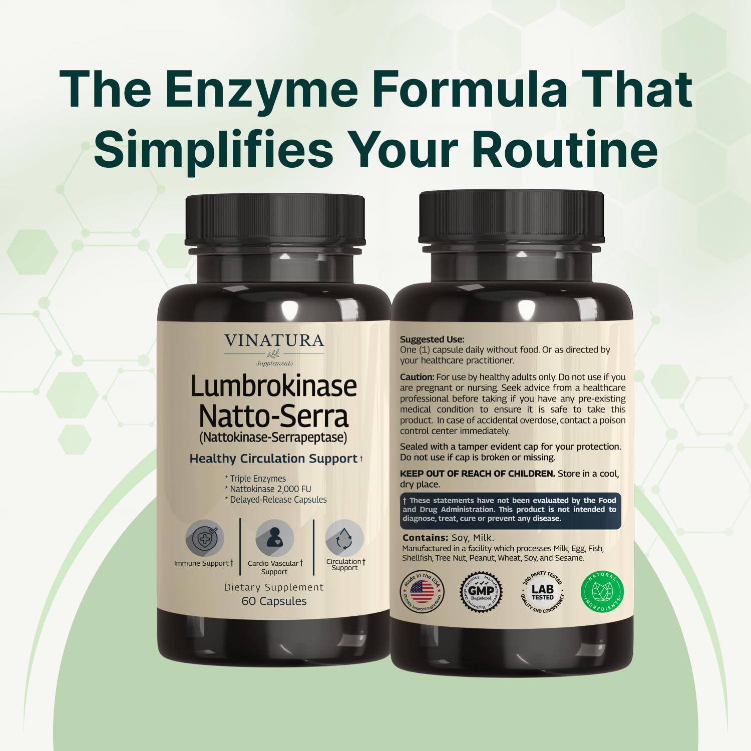 VINATURA Lumbrokinase Serrapeptase Nattokinase - Nattokinase 2000 FU, Lumbrokinase Enzymes Supplement for Blood Circulation Support - 60 Capsules — Amazon image 8