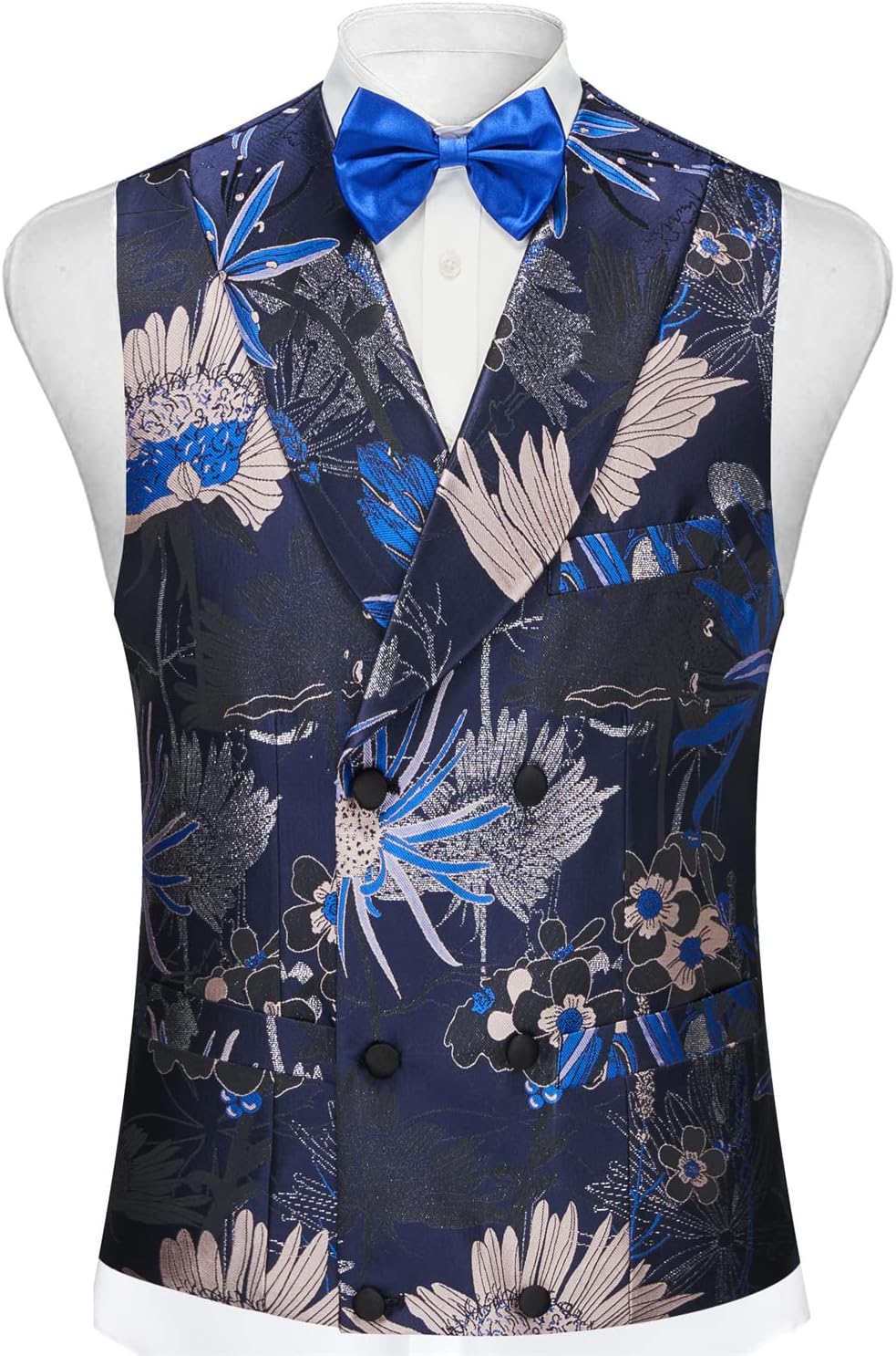 Mens Suits Slim Fit 3 Piece Tuxedo Suit Set for Prom Party Wedding Dress Floral Jacquard Jacket Vest Pants Formal Suit for Men Homecoming Outfit Blue