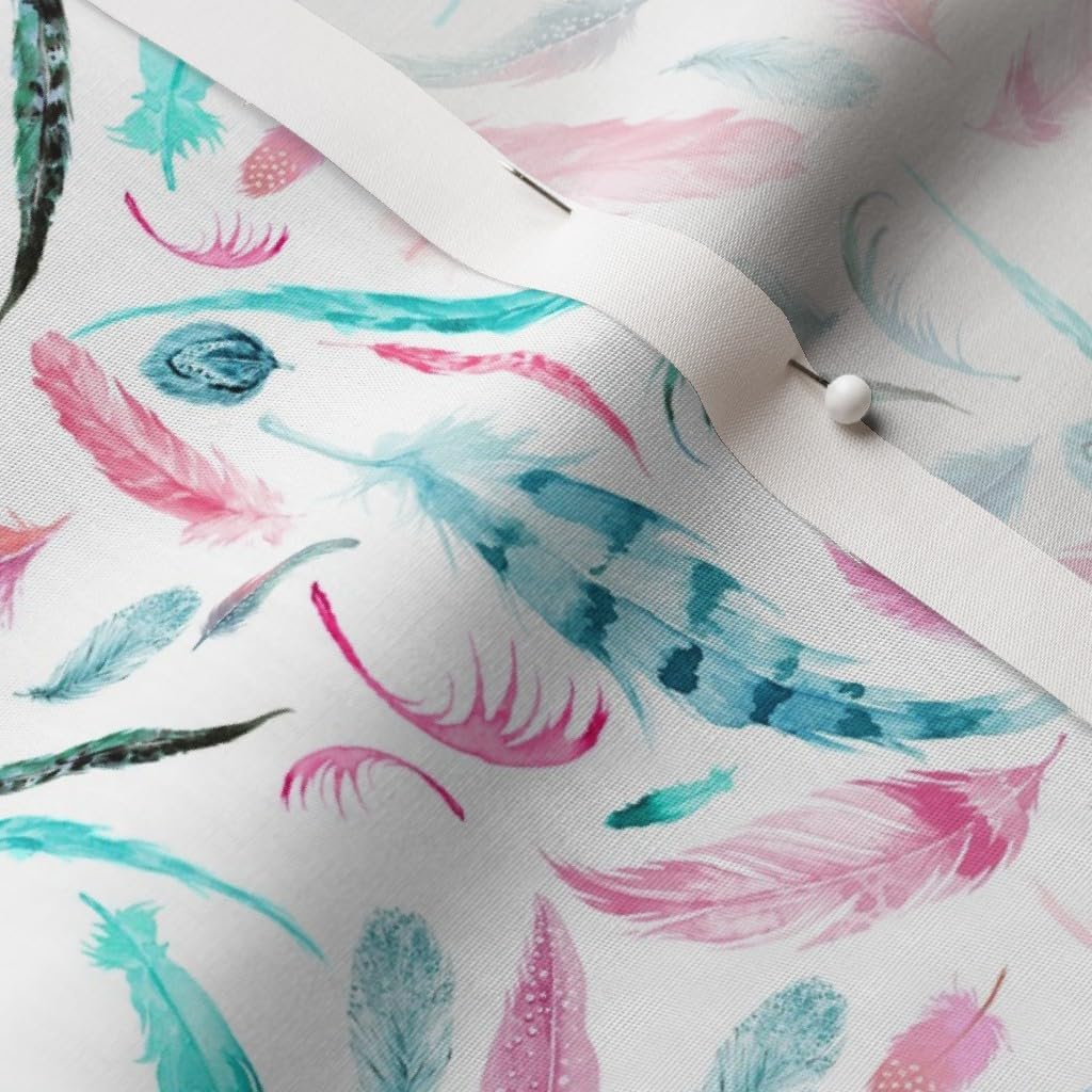 Spoonflower Fabric - Feather, Watercolor, Aqua, Pink, Pastel, Girl, Dream Catcher Printed on Cotton Poplin Fabric by The Yard - Sewing Shirting Quilting Dresses Apparel Crafts