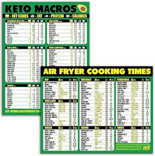 Keto Diet and Air Fryer Cooking Times Magnetic Cheat Sheet Combination Bundle - Extra Large Easy to Read 11” x 8.5” Kitchen Accessories – Quick Reference Guide Magnets for Ketogenic and Airfry Foods