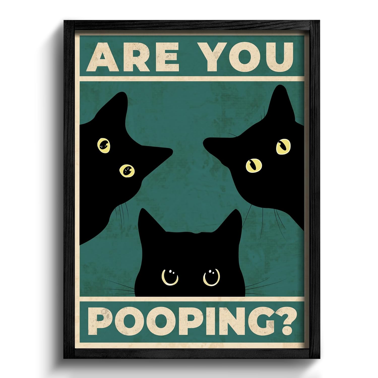 Heiple Framed Bathroom Wall Art Black Cat Are You Pooping Funny Wall Decor Hanging Sign for Vintage Home