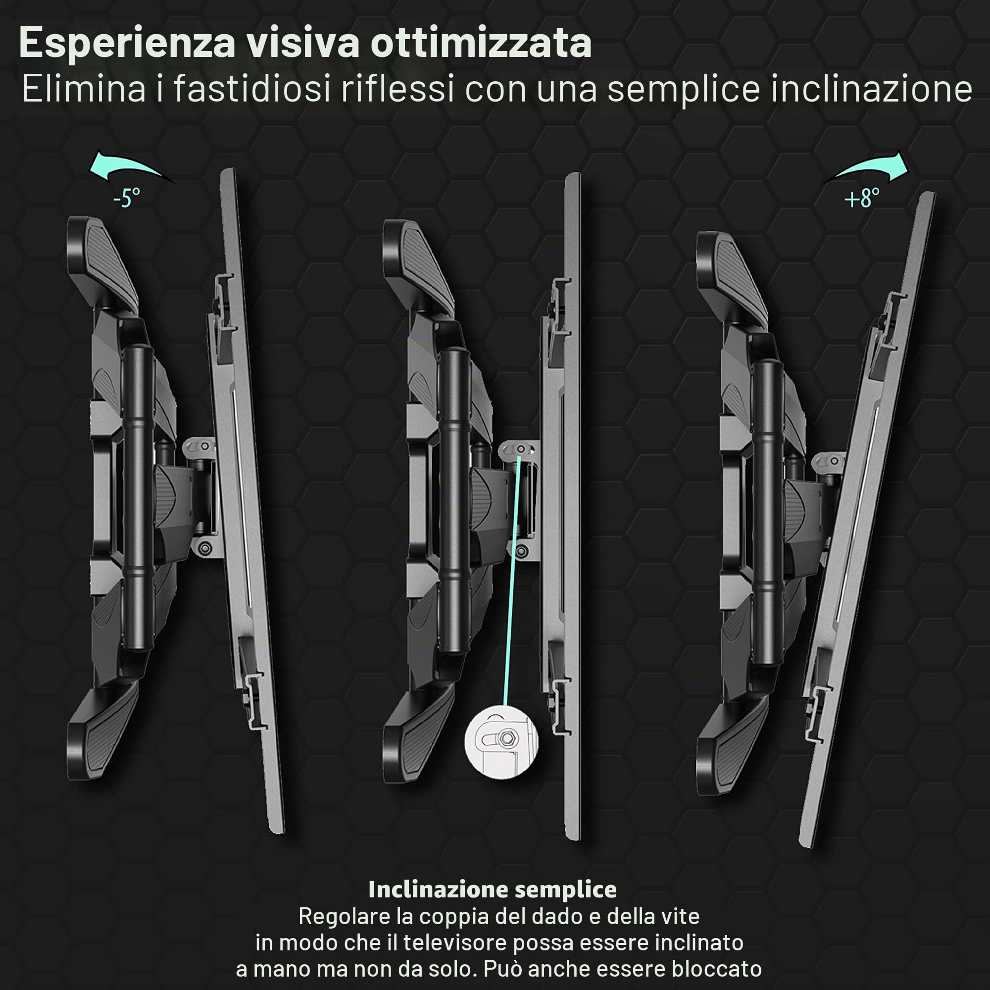 Invision Supporto TV Parete 37-75 Cali VESA 200x200-600x400mm Doppio Braccio Inclinazione Girevole Estensione 50kg