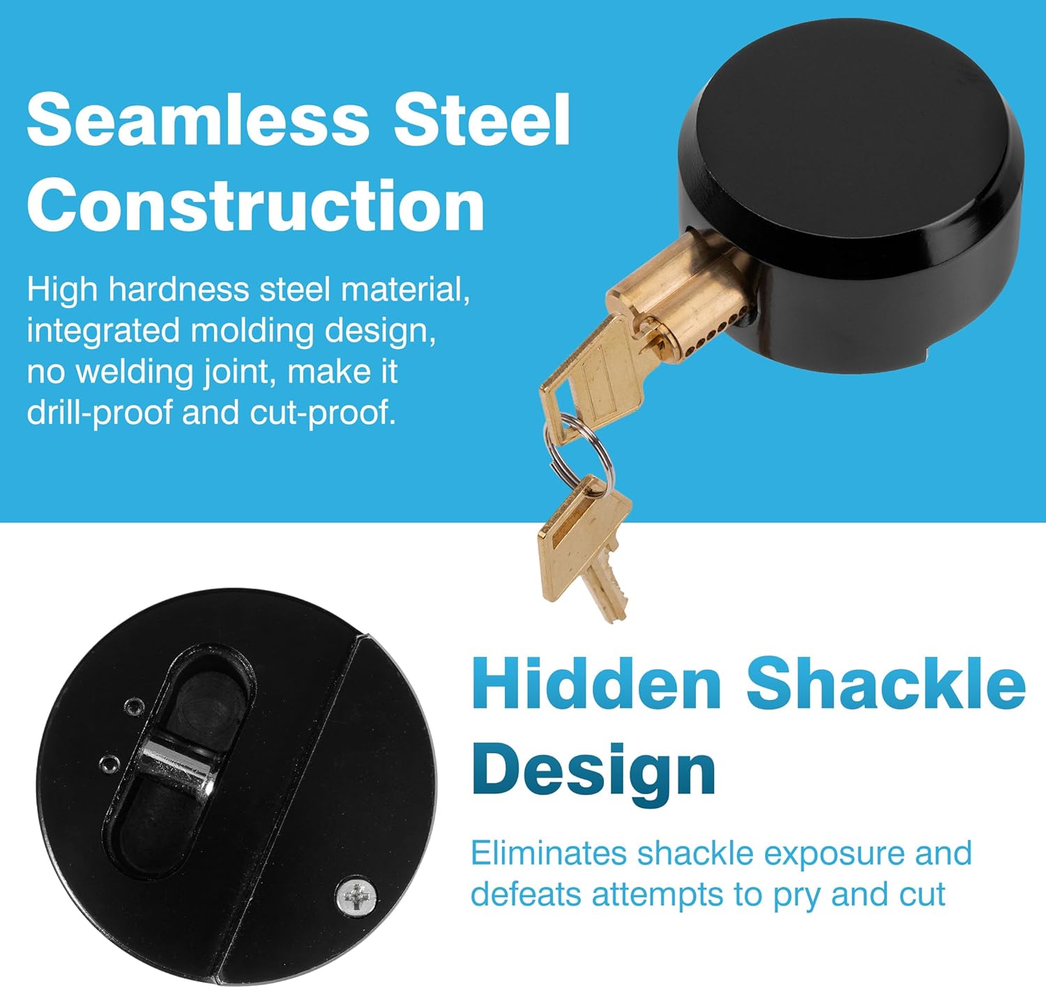 IRONWALLS 2 Pack Puck Locks, 2-7/8' Hidden Shackle Padlocks with Hasp, Solid Steel Latches for Containers, Black Heavy Duty Hidden Shackle Locks for Trucks, Gates