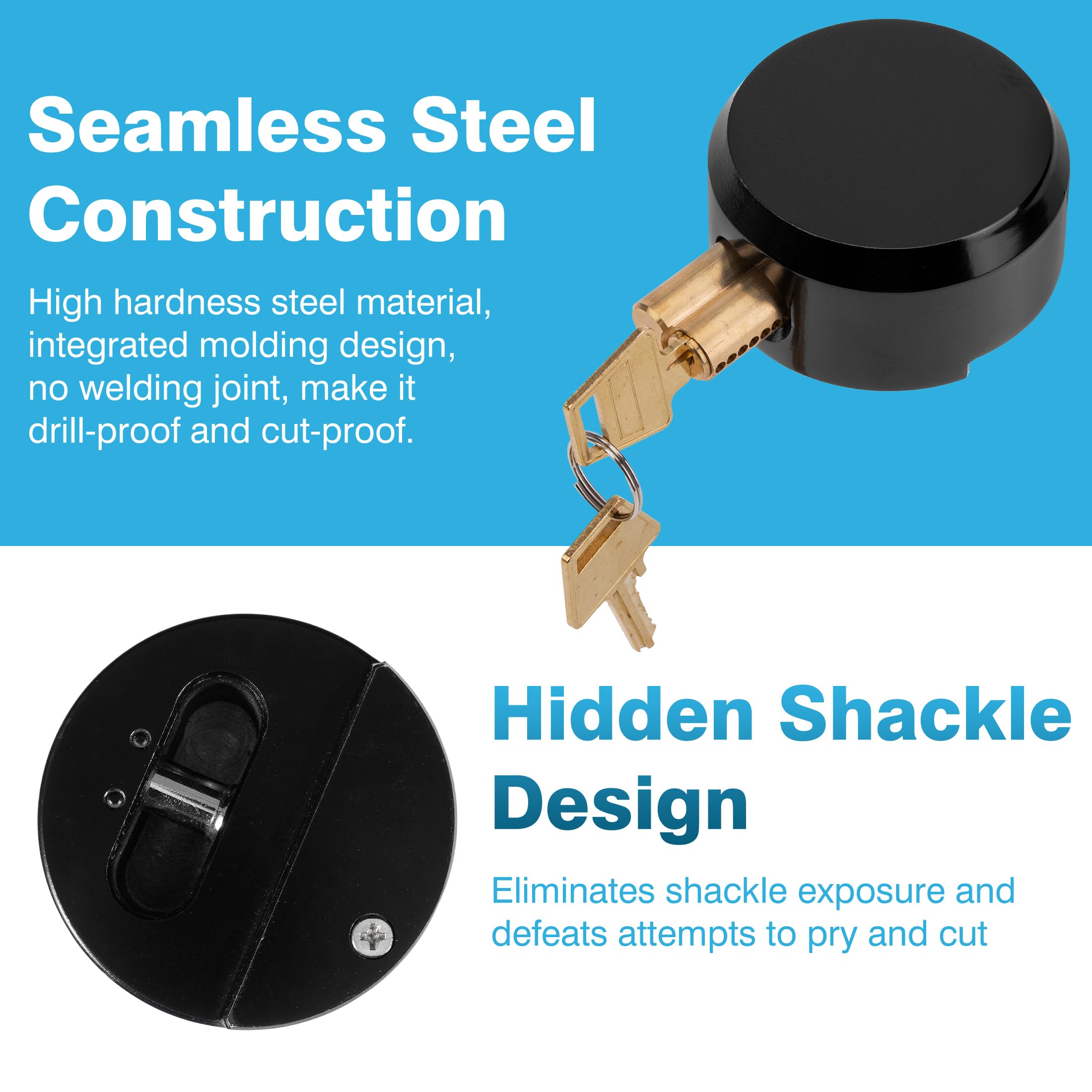 IRONWALLS 2 Packs Puck Lock Keyed Alike, 27/8” / 73mm Hidden Shackle