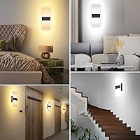 Vista 21 de TRLIFE Dimmable Wall Sconces, Modern Wall Sconces Set of 2 Hardwired Wall Mounted Lights 12W 6000K Cool White LED Wall Sconce Lighting for Bedroom