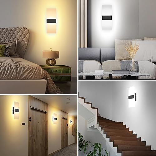 Miniatura 7 de TRLIFE Apliques de pared LED regulables, apliques de pared modernos de 4 colores de temperatura de 12 W, juego de 2 luces de pared regulables para
