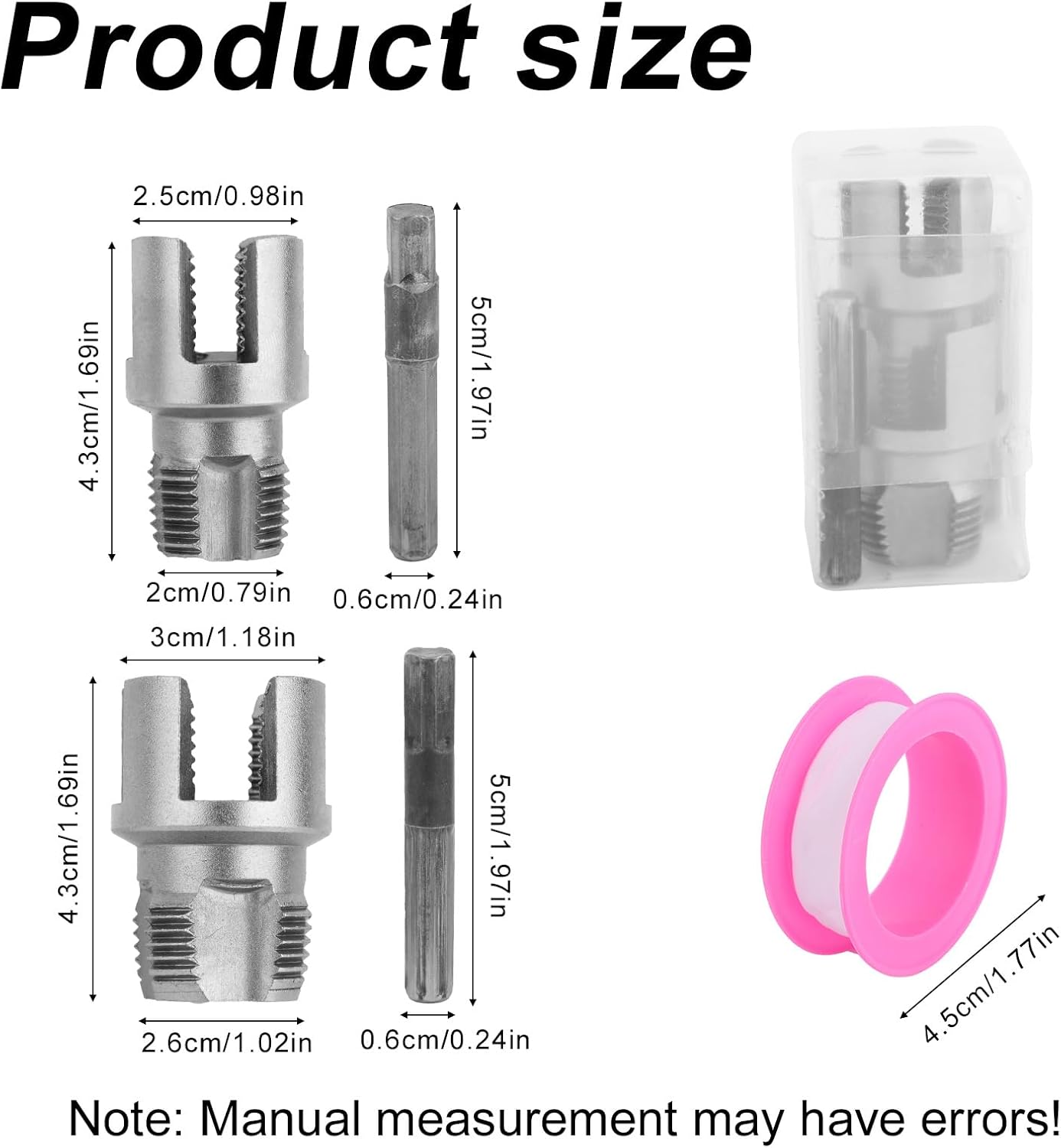 2pcs PVC Pipe Threading Threader Tool Kit, Integrated Internal & External Pipe Thread Cutting Tool with 1/2'' & 3/4'' Dies Set with 2 Roll Seal Raw Tapes for Electric Drill