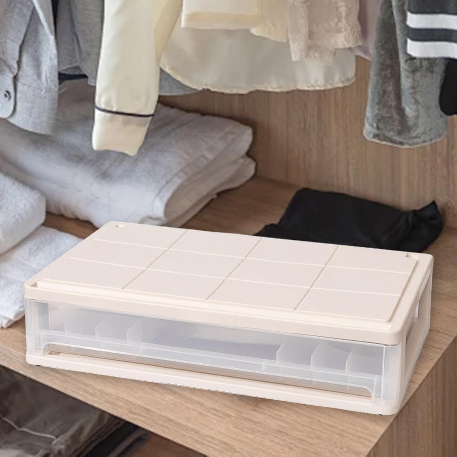 Storage Container Stackable Closet Organizer Lightweight Stacked Lidded Storage Bin for Office Under The Sofa Living Room, A