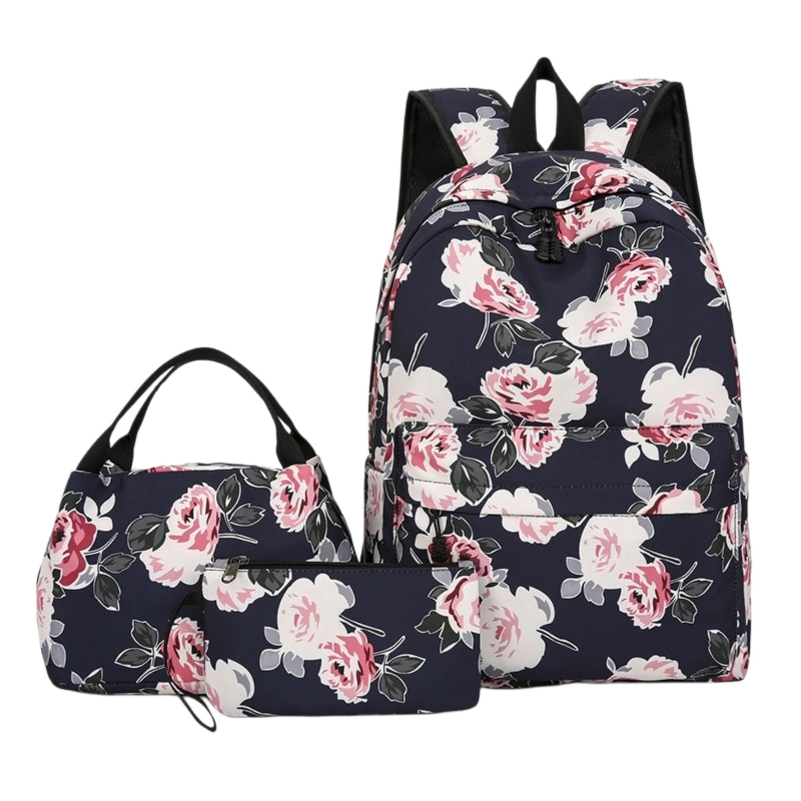 Zaino da Viaggio Rosa Floreale 3-in-1 Set per Scuola Resistente all'Acqua con Borsa A Pranzo E Custodia Matita Ragazze