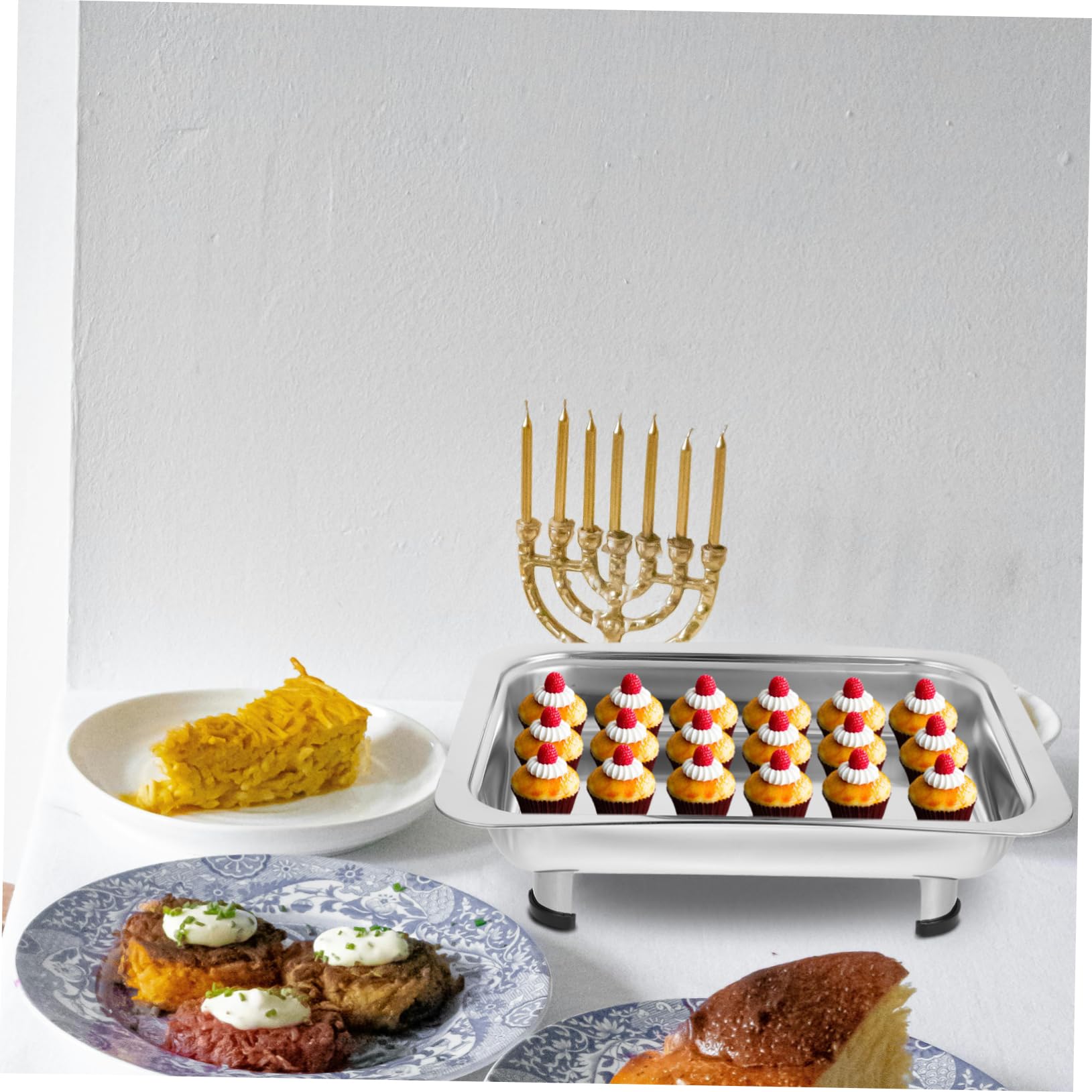 Happyyami Plateau de Buffet Plat Rectangulaire 41x25 Cm Acier Inoxydable avec Couvercle Verre Service Restauration la Cuisine Cantine Professionnel