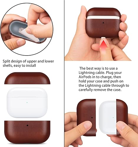 Miniatura 4 de Maogoam Funda de cuero para AirPods Pro 2, funda de cuero curtido vegetal de cristal genuino para AirPods Pro de 2 generación (2022-2024), botón de