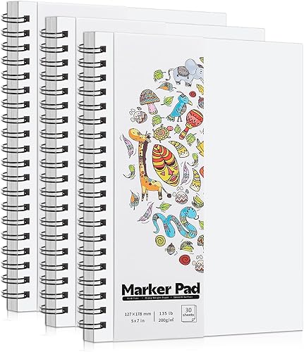 Miniatura 11 de Bloc de papel marcador de 135 libras/7.05 oz/m², 8.3 x 8.9 pulgadas, bloc de bocetos a prueba de sangrado, 30 hojas de papel de arte en espiral,