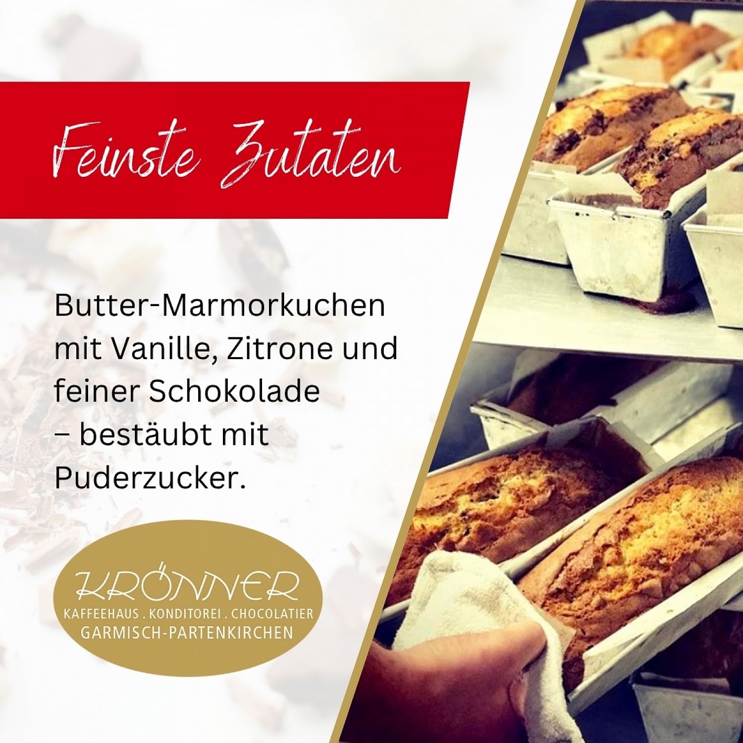 Krönner Butter-Marmorkuchen 850g – Handgefertigt in Garmisch-Partenkirchen, ohne Zusatzstoffe, mit feiner Vanille-Zitronen-Note und zarter Schokoladenschicht – Premium Qualität