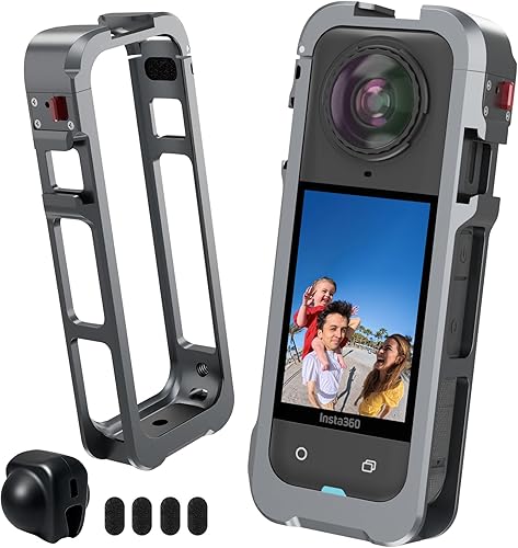 HONGDAK Funda protectora de metal para Insta360 X5, marco de aleación de aluminio con lente de silicona, varios soportes de expansión para