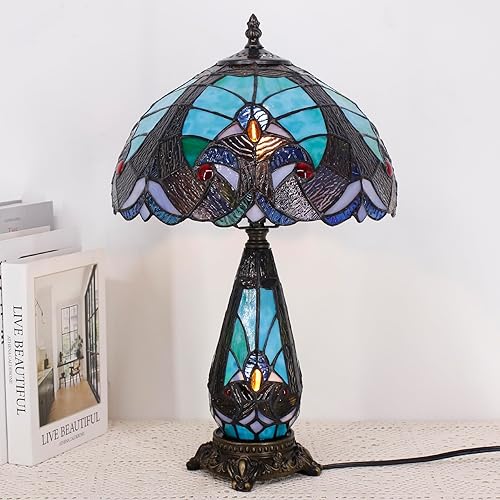 Miniatura 3 de Tiffany Lamp Stained Glass Table Lamp 12X19 Inches Mother Daughter Vase Desk Accent Night Light for Bedroom Bedside Reading Home Antique Style