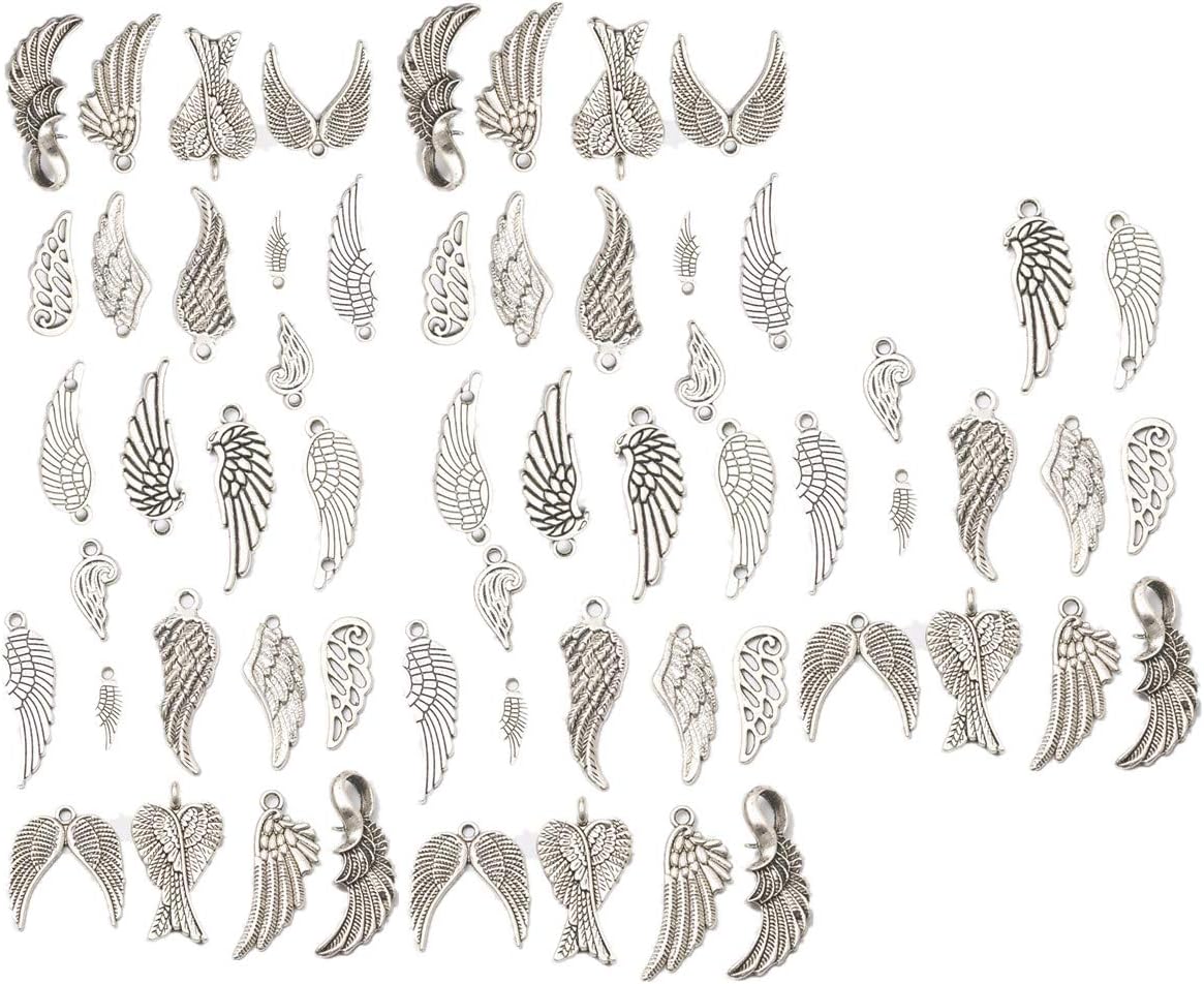 Zhiheng Assorted 60pcs Wings Alloy Pendants Angel Feather Wine Glass Charms J...