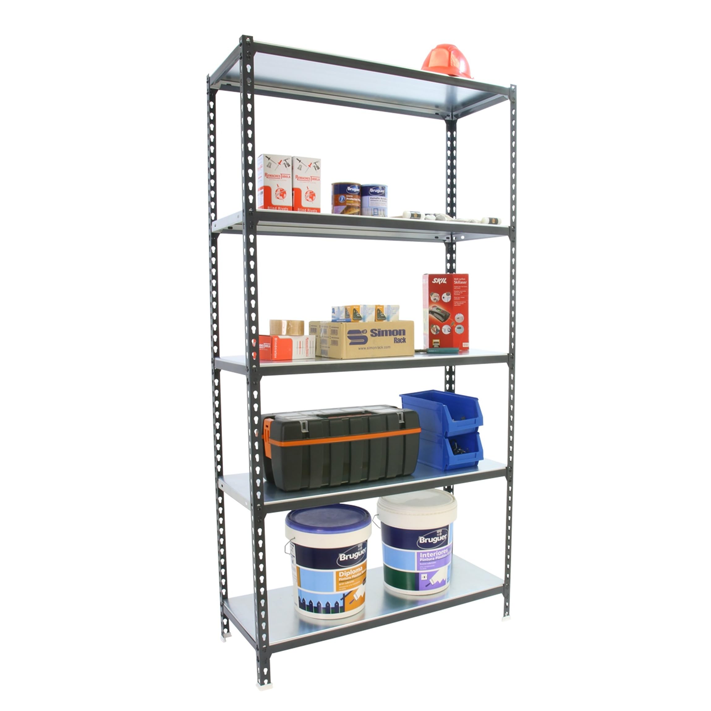 Simon Rack Regał metalowy 1800x800x400 mm, 5 półek, nośność 180 kg na półkę, regał magazynowy i garażowy, stabilna konstrukcja, kolor Antrakit/Ocynkowany – Simon Classic
