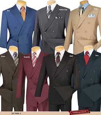 VINCI Wool Feel 6 Button Double Breasted Solid Color Suit DC900-1-Heather Gray-42S