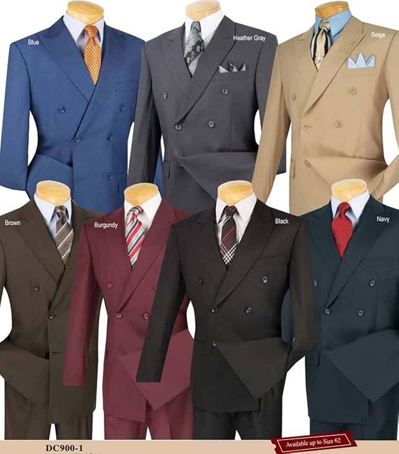 VINCI Wool Feel 6 Button Double Breasted Solid Color Suit DC900-1-Heather Gray-42S