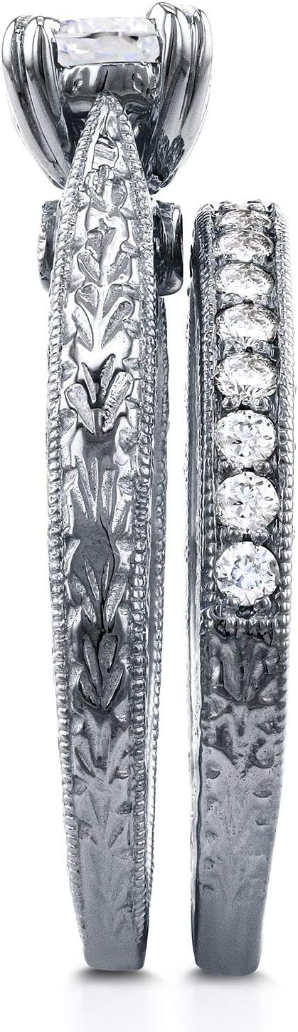 Kobelli Round-cut Diamond Vintage Style Bridal Rings Set 7/8 Carat (ctw) in 14k White Gold