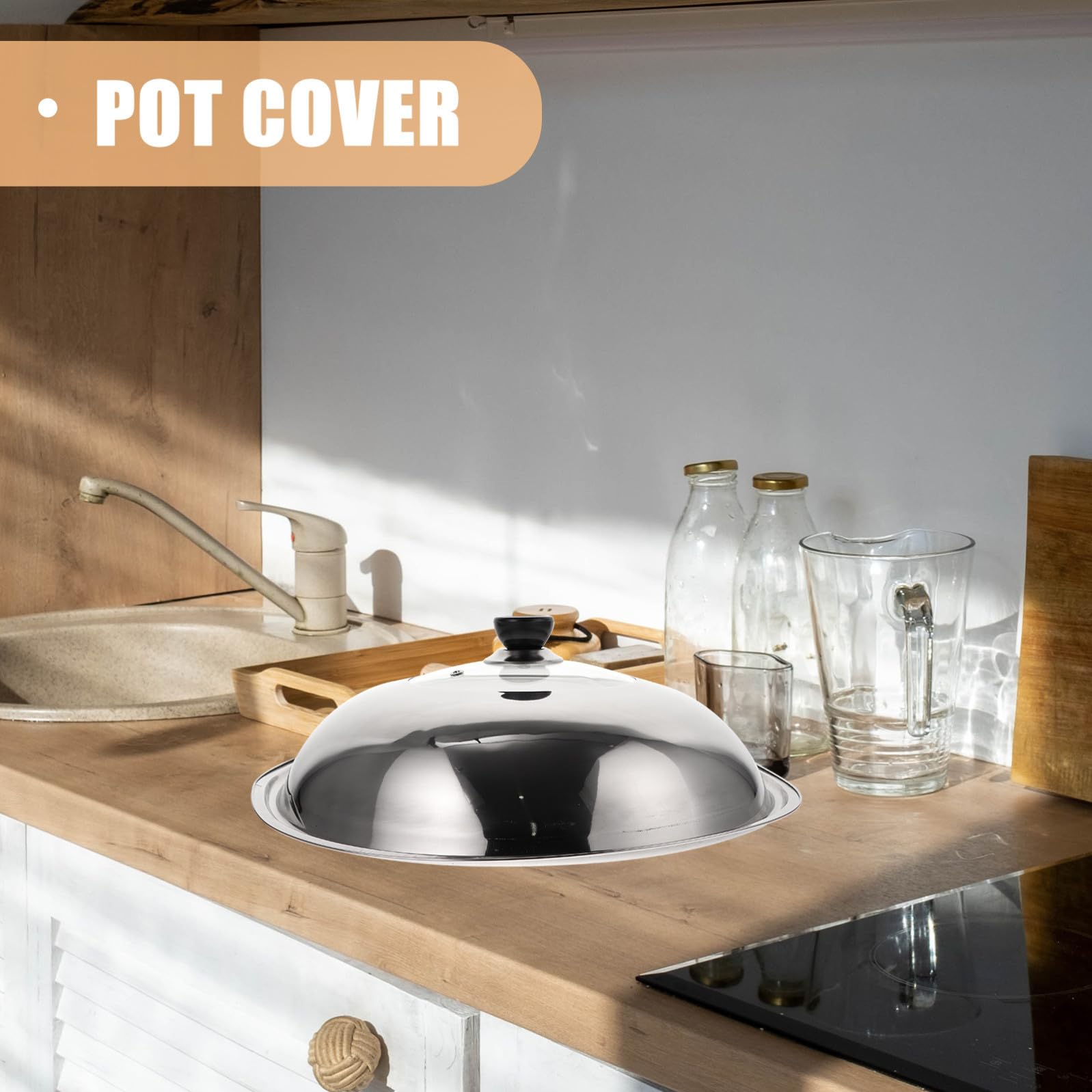 jojofuny Coperchio Manico Nero da 38 Cm per Wok in Inossidabile Copertura Cucina Resistente al Calore, Design e Funzione Anti Schizzi per Quotidiano