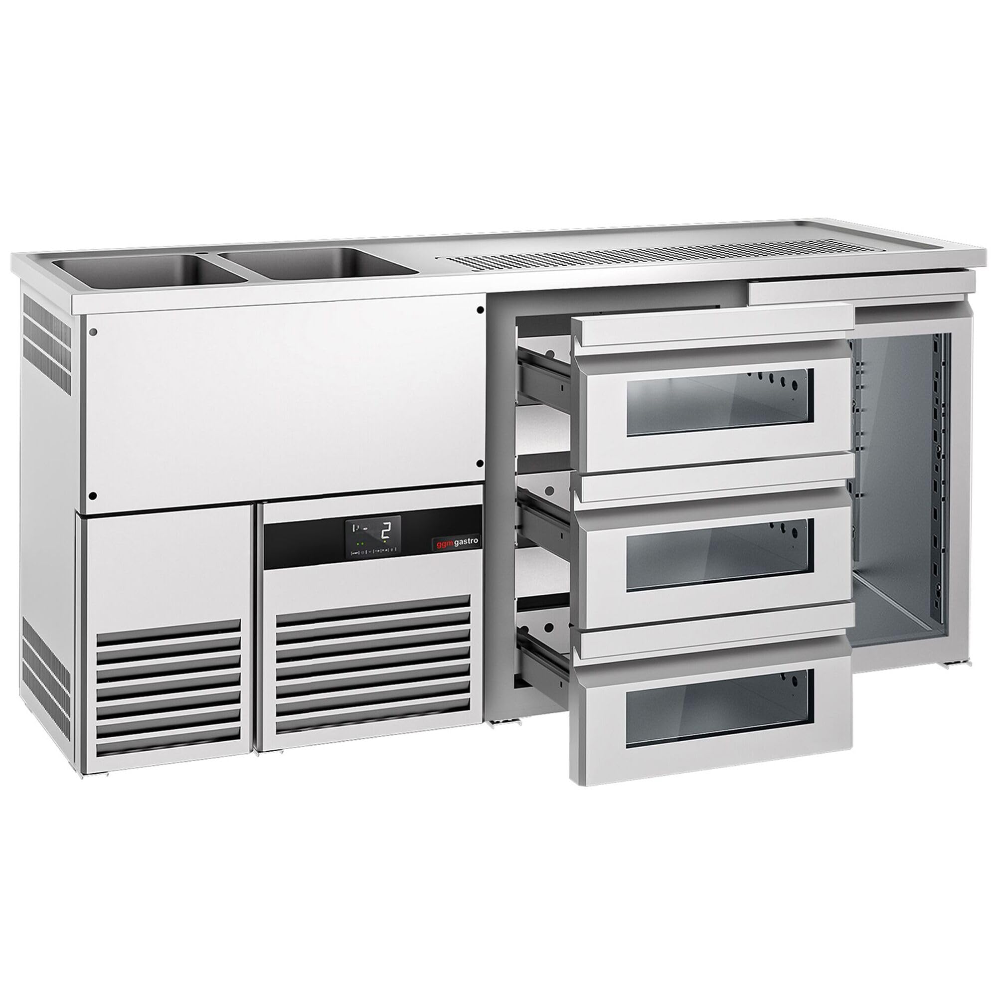 GGM Gastro | BLF207D#SG13#GT | Biertheke PREMIUM - 1950x700mm - 1 Glastür & 3 Glasschubladen