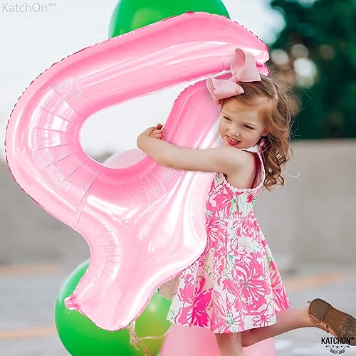 Miniatura 4 de KatchOn, Globo gigante rosa claro del número 4 – Paquete de 3 | Decoraciones de 4º cumpleaños para niña, cartel rosa de feliz cumpleaños | Cartel