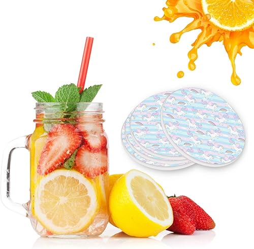 Miniatura 2 de visesunny Bonito posavasos de unicornio dibujado a mano que absorbe la humedad con base de corcho para protección de mesa para evitar daños en los