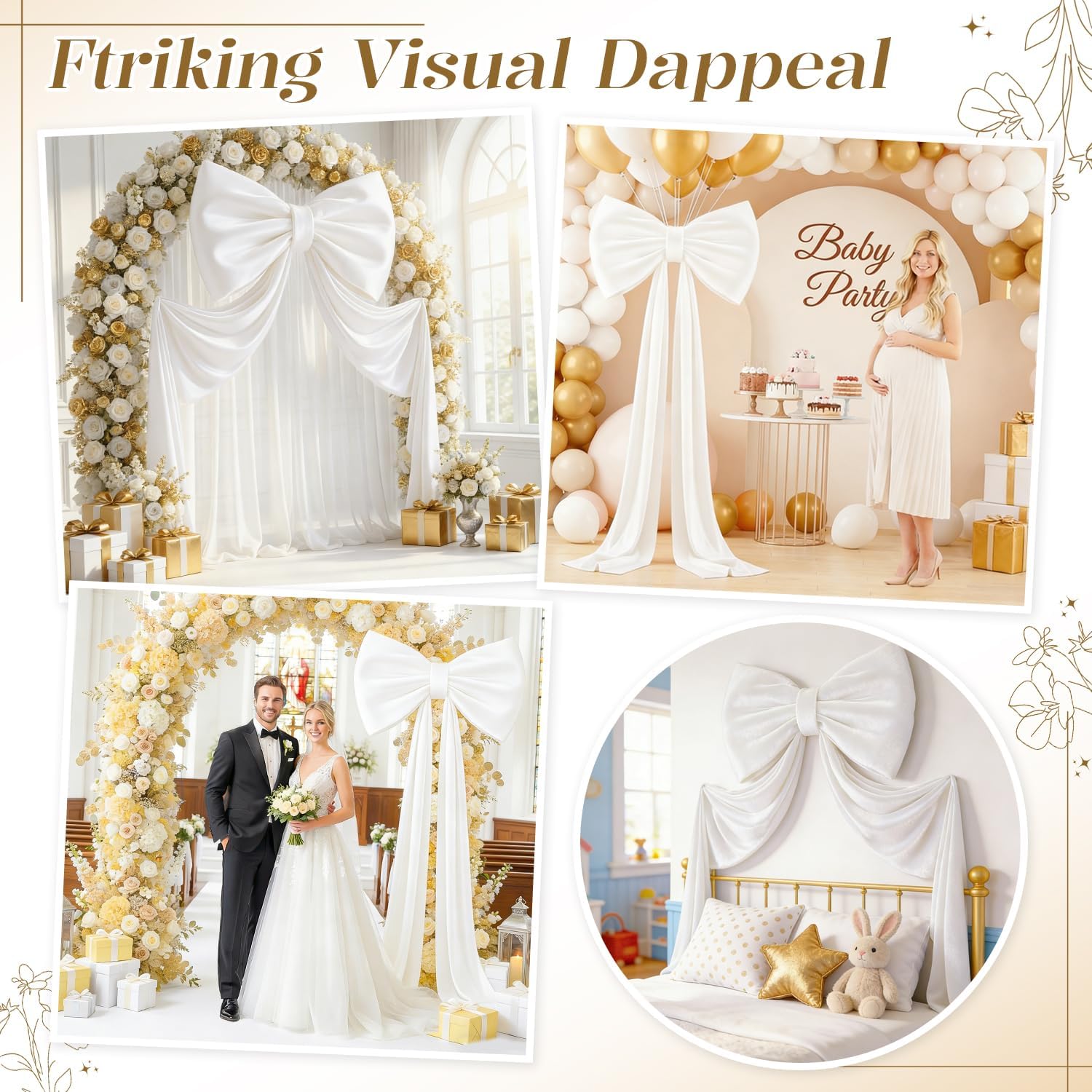 MODFUNS Extra Large Bow Decor White Gaint Bow with Long Ribbon, 75x23 Inch Oversized Bows for Wall Big Bows Decorations for Baby Shower Coquette Party Wedding Bridal Bachelorette Supplies