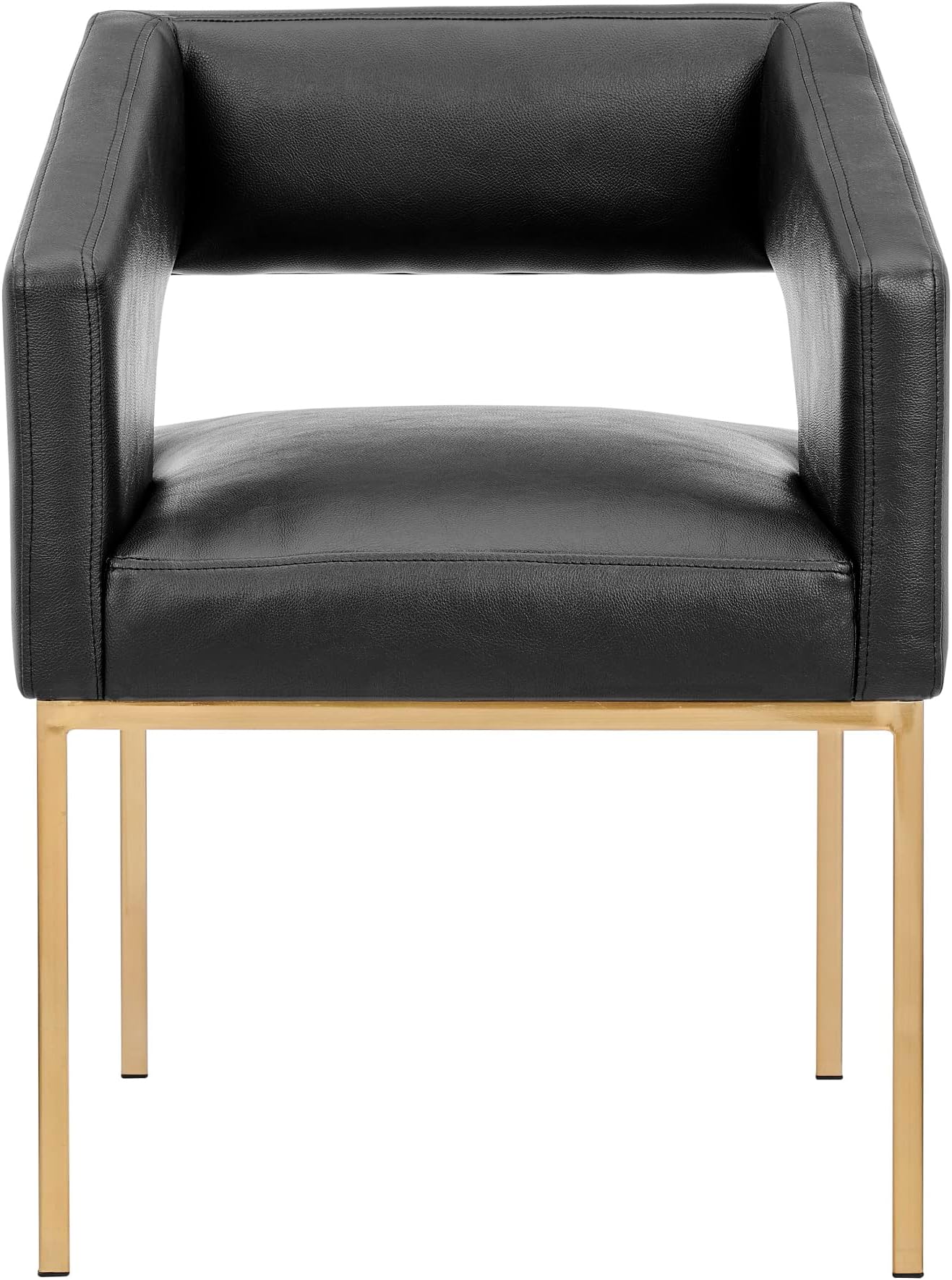 Iconic Home Roma Dining Chair Faux Leather Upholstered Open Back Slope Arm Design Gold Tone Metal Legs (1 Piece) Modern Contemporary, Black