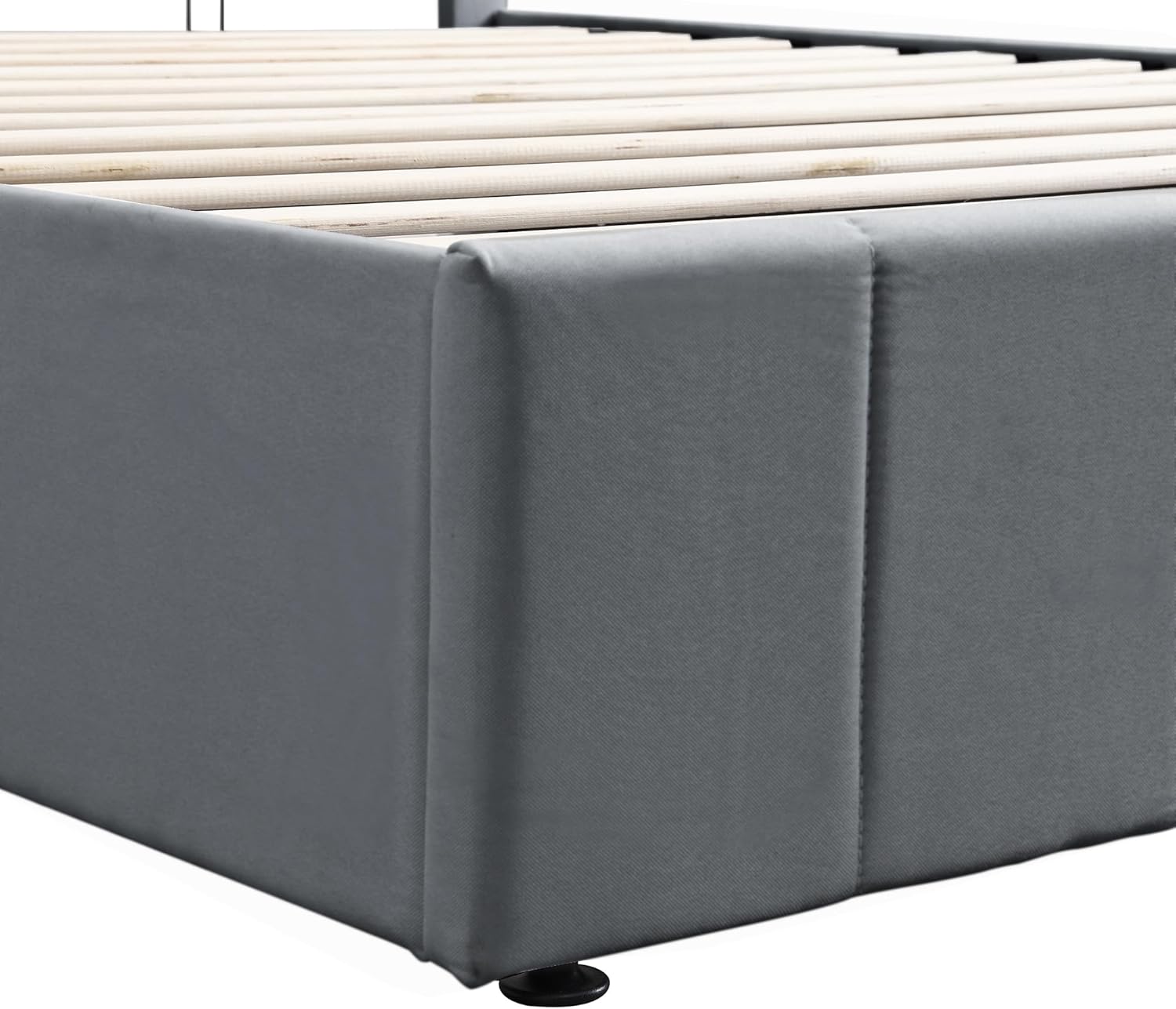 P PURLOVE Platform Bed Upholstered Bed Frame with Vertical line Headboard and a Hydraulic Storage System, Wood Slat Support No Box Spring Needed (Queen, Gray)